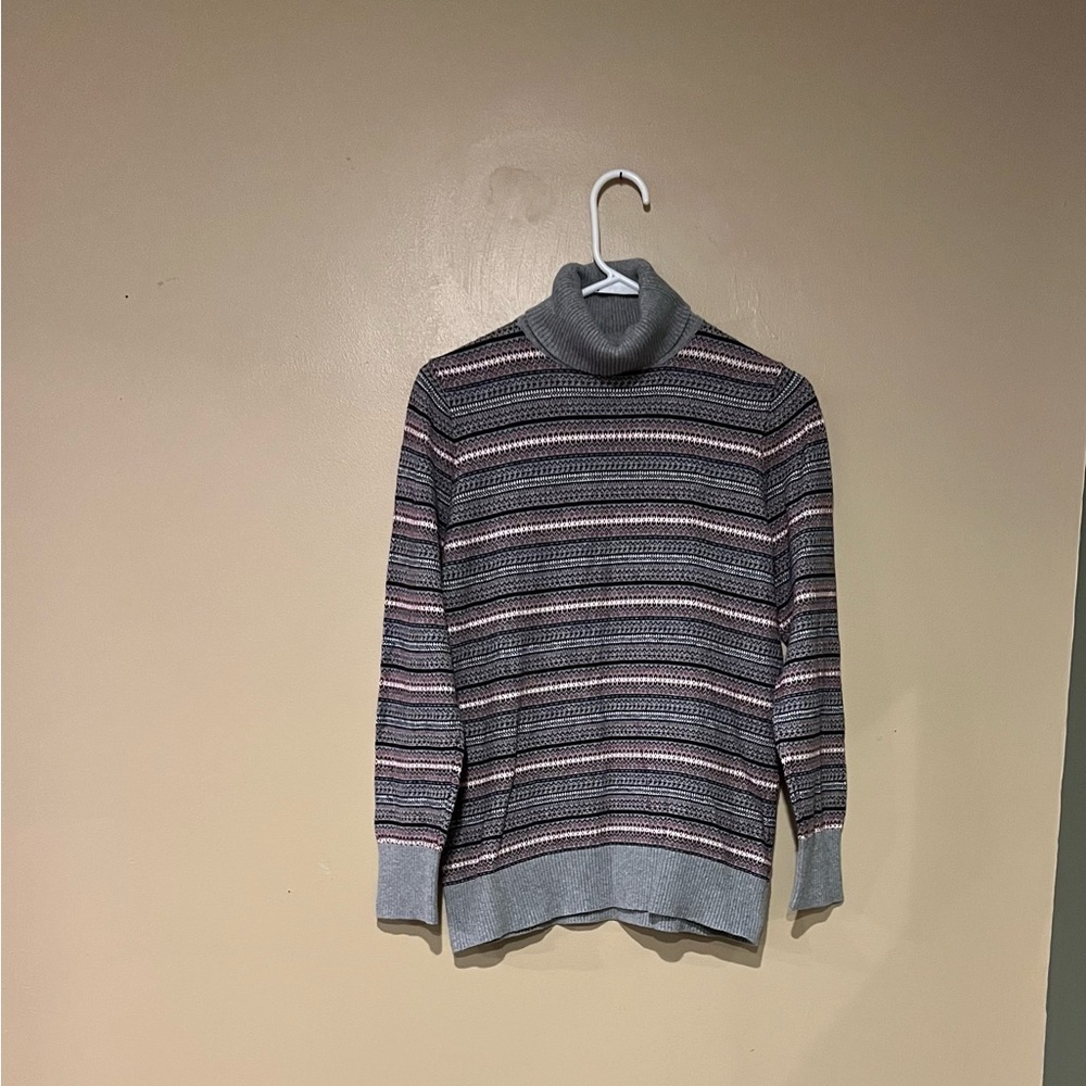 LL Bean Women's Fair Isle Cotton Cashmere Turtle Neck Pullover Sweater Medium